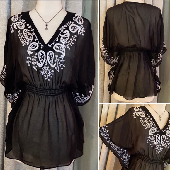 Fun & Flirt Tops - Fun & Flirt Sheer Top Black White